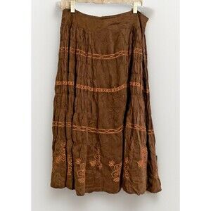 Uniform John Paul Richard Womens 12 Brown Silk Boho Gypsy Silk Peasant Skirt